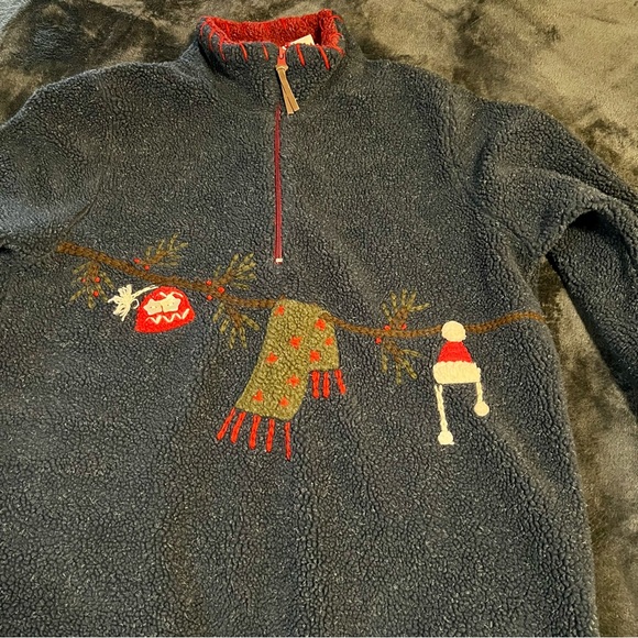 Vintage Faded Glory Ugly Holiday Fleece Zip Yarn Trim Design Cozy Sweater Large - Picture 7 of 13